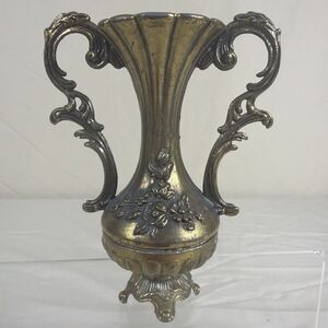 Vintage Made in Italy Ornate Metal Bud Vase Double Handle Floral 5" Decor